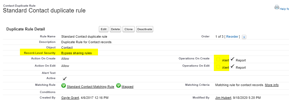 Duplicate Rule Settings